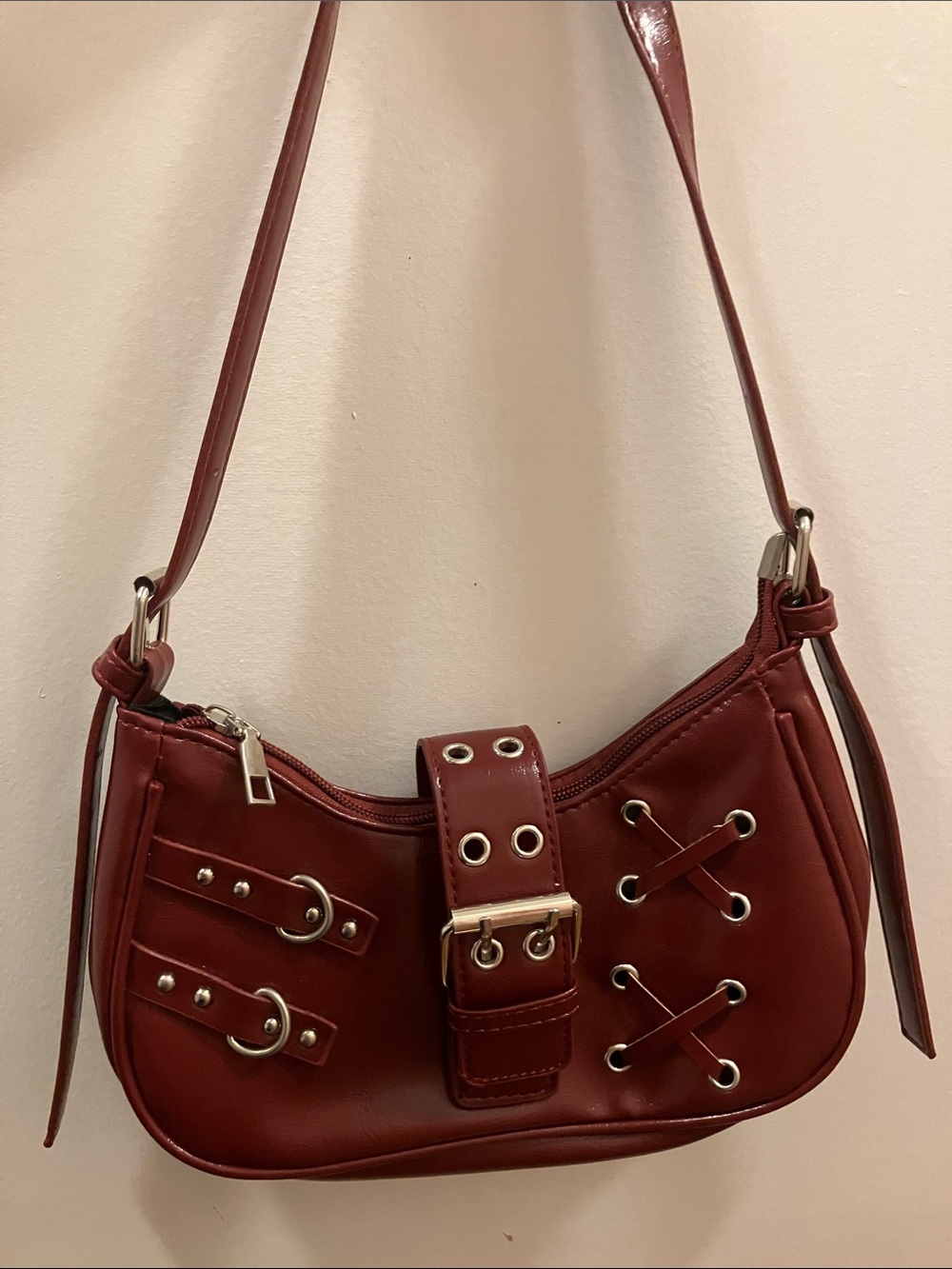 Reformation Deep Burgundy Shoulder Bag with Buckle Detail